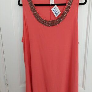 Beaded neckline peach blouse